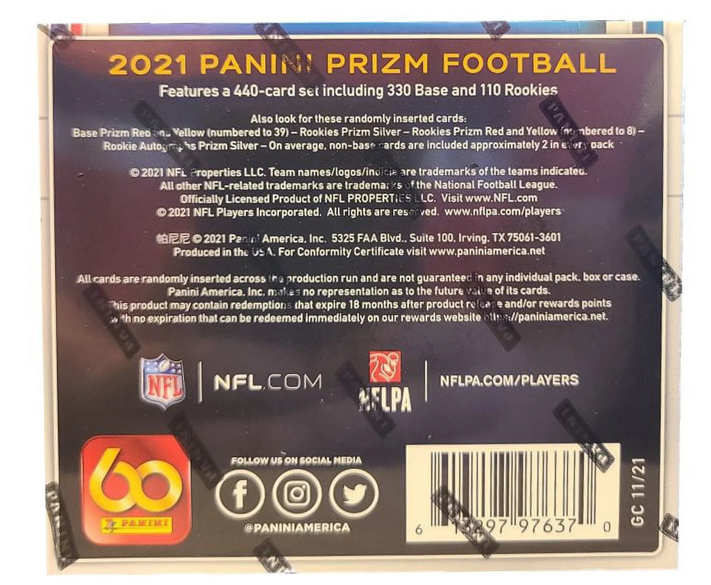 2021 Panini Prizm Football Trading Card Box (1 Pack Per Box; 6 Cards Per Pack) K2217