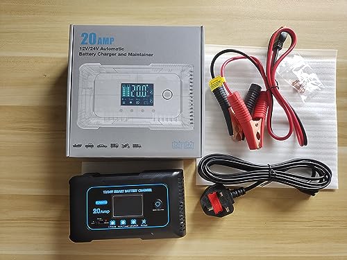 20 Amp Lithium Battery Charger, 12V and 24V Lifepo4, Lead-Acid Portable Car Battery Charger V704
