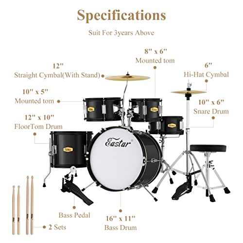 16 inch 5-Piece Junior Drum Kit Metallic Black Z8582