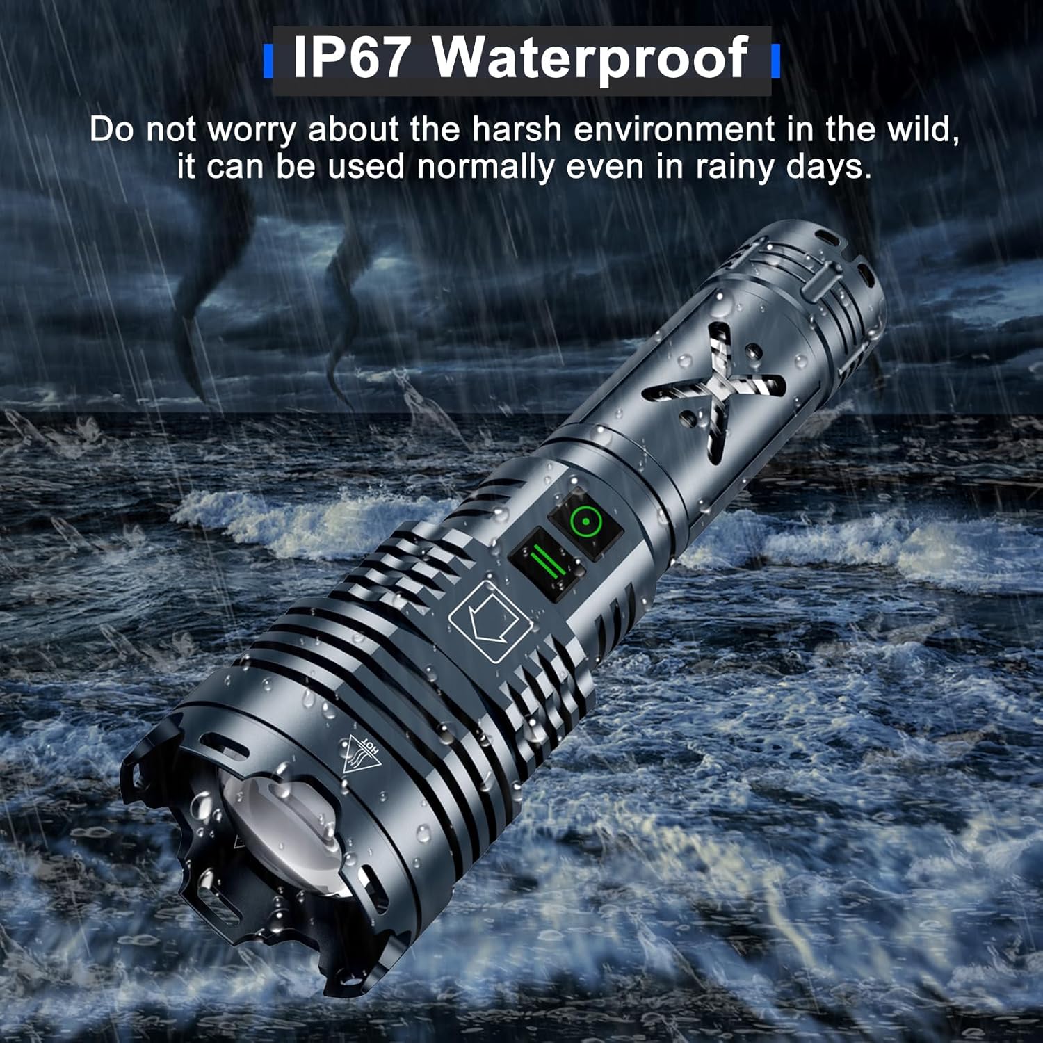 Rechargeable LED Tactical Flashlight, 2500000 Lumens, Waterproof, Zoomable N94153
