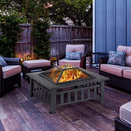 32in Square Metal Fire Pit Table Q839976