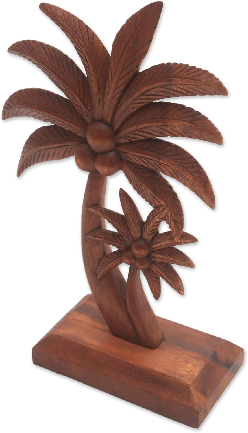 Handcarved Wood Statuette Coconut Tree Brown Sculpture 12.5in H x 6in W x 3.5in D H975184
