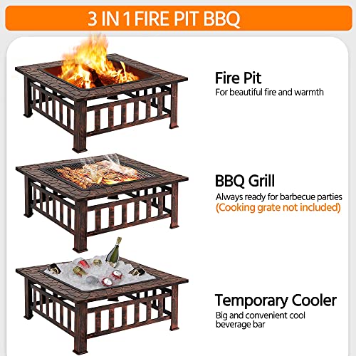 32in Square Metal Fire Pit Table Q839976