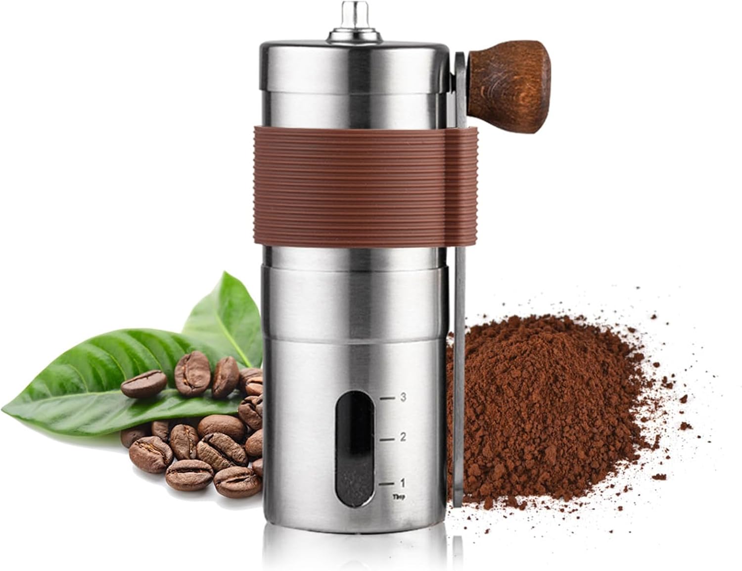 Brown Stainless Steel Manual Ceramic Burr Coffee Grinder W277