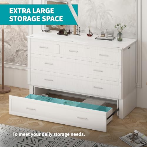 Queen Murphy Bed with Charging Station and Storage Drawers White P130