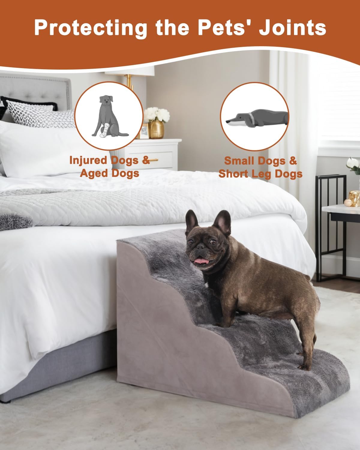 Grey 3-Step High Density Foam Pet Stairs J21908