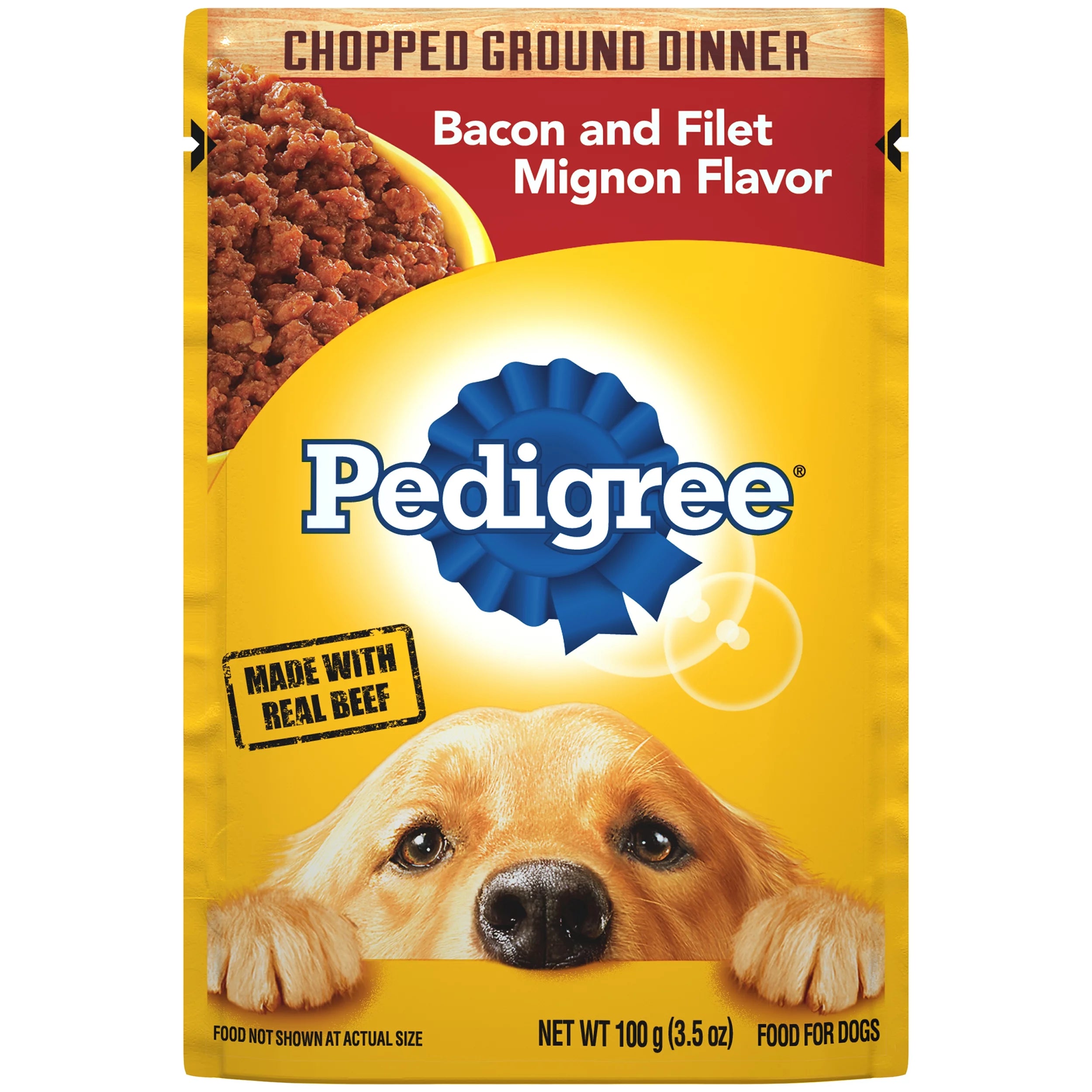 (16 pack) Adult Soft Wet Dog Food Bacon and Filet Mignon Flavor, 3.5 oz Pouch Q743