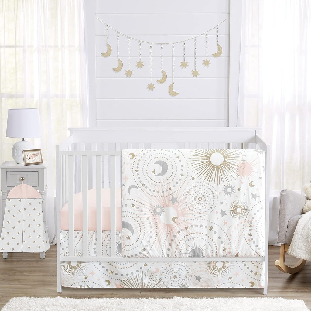 Blush Pink Gold Grey and White Star and Moon Baby Kid Clothes Laundry Hamper Q635593