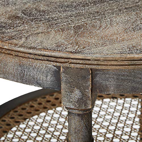 Round Mango Wood Table with 2 Cane Shelves P715642