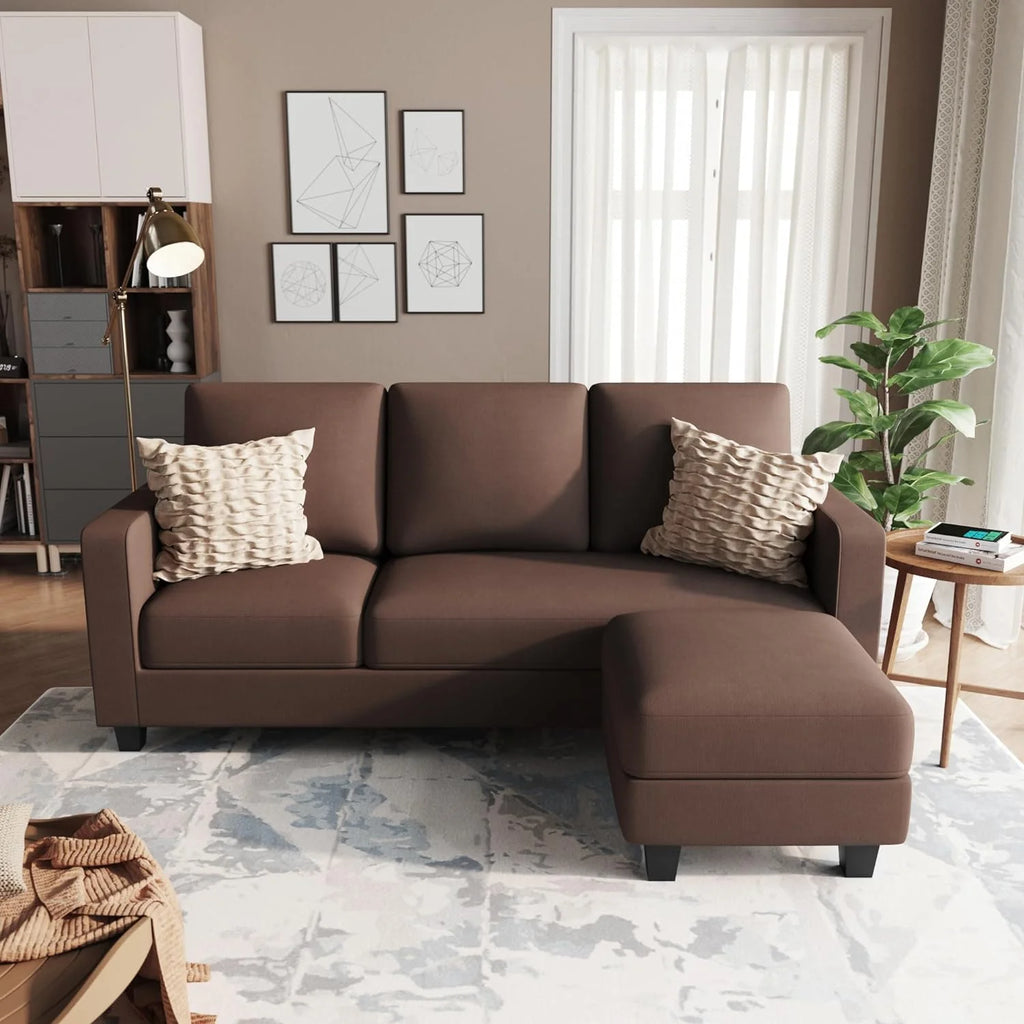 Brown L Shaped Fabric Sectional Sofa with Ottoman F990