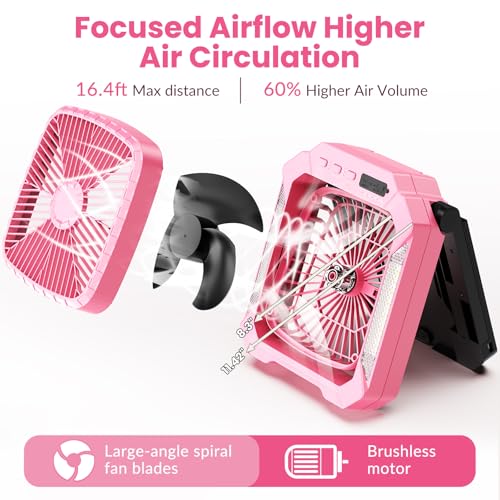 26800mAh Rechargeable Portable Fan with Detachable Solar Panel, LED Lantern, 3 Speed, Timer, USB-C, Green N70326
