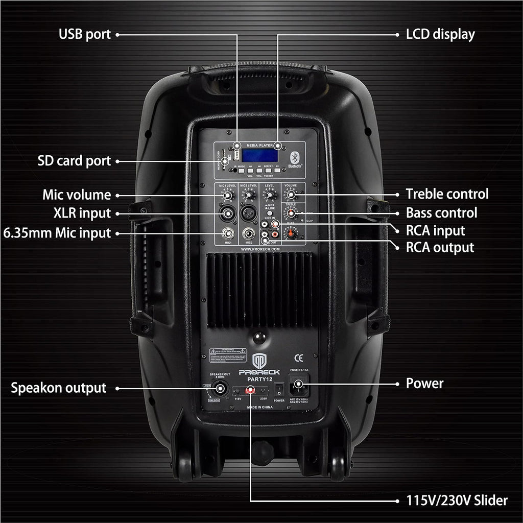 12-Inch 1000 Watts 2-Way Powered PA Speaker System with Bluetooth B722