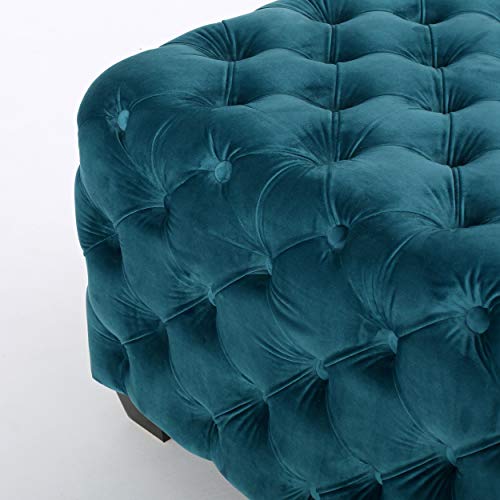 Dark Teal Velvet Ottoman N373330