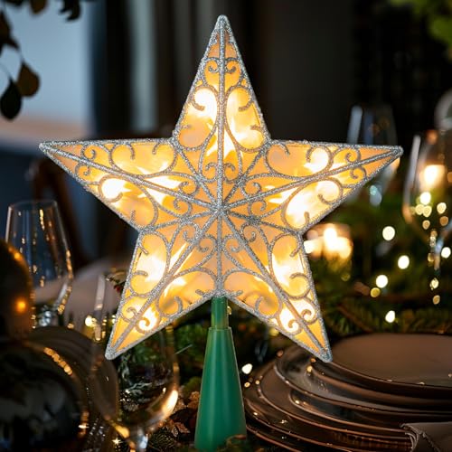 Gold Glitter Star Tree Topper with 10 Lights E237274