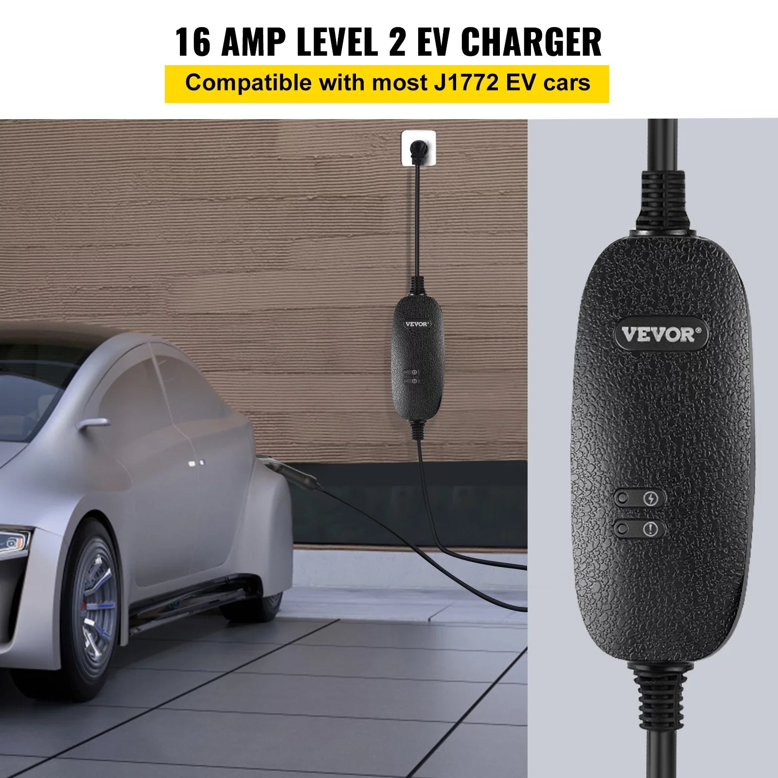 16 Amp 110V-240V Portable Electric Vehicle Charger with 25 ft Charging Cable D54084