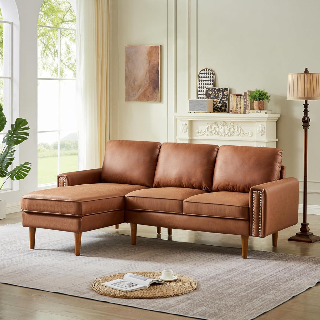Brown L-Shape Sofa Couch with Suede Fabric H9648