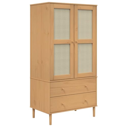 Solid Wood Pine Wardrobe with Rattan Look K2295