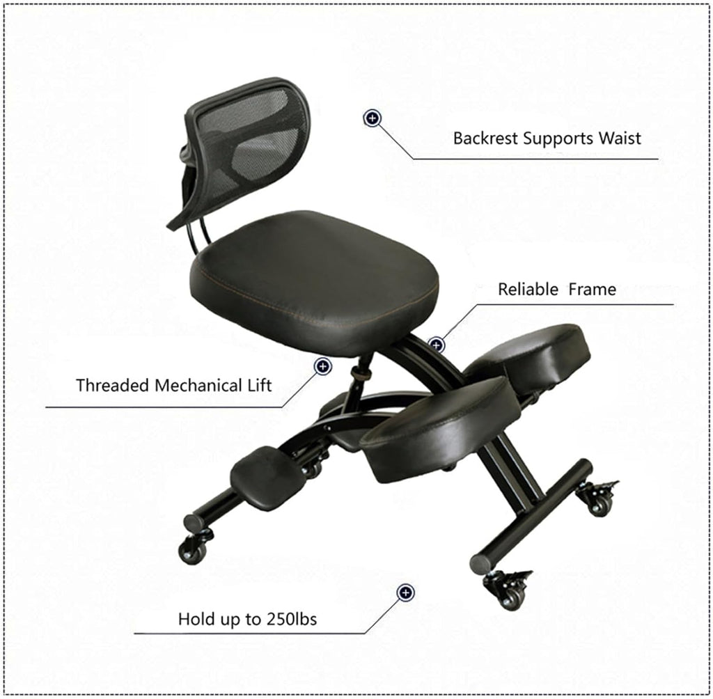 Black Ergonomic Kneeling Chair with Backrest M42756