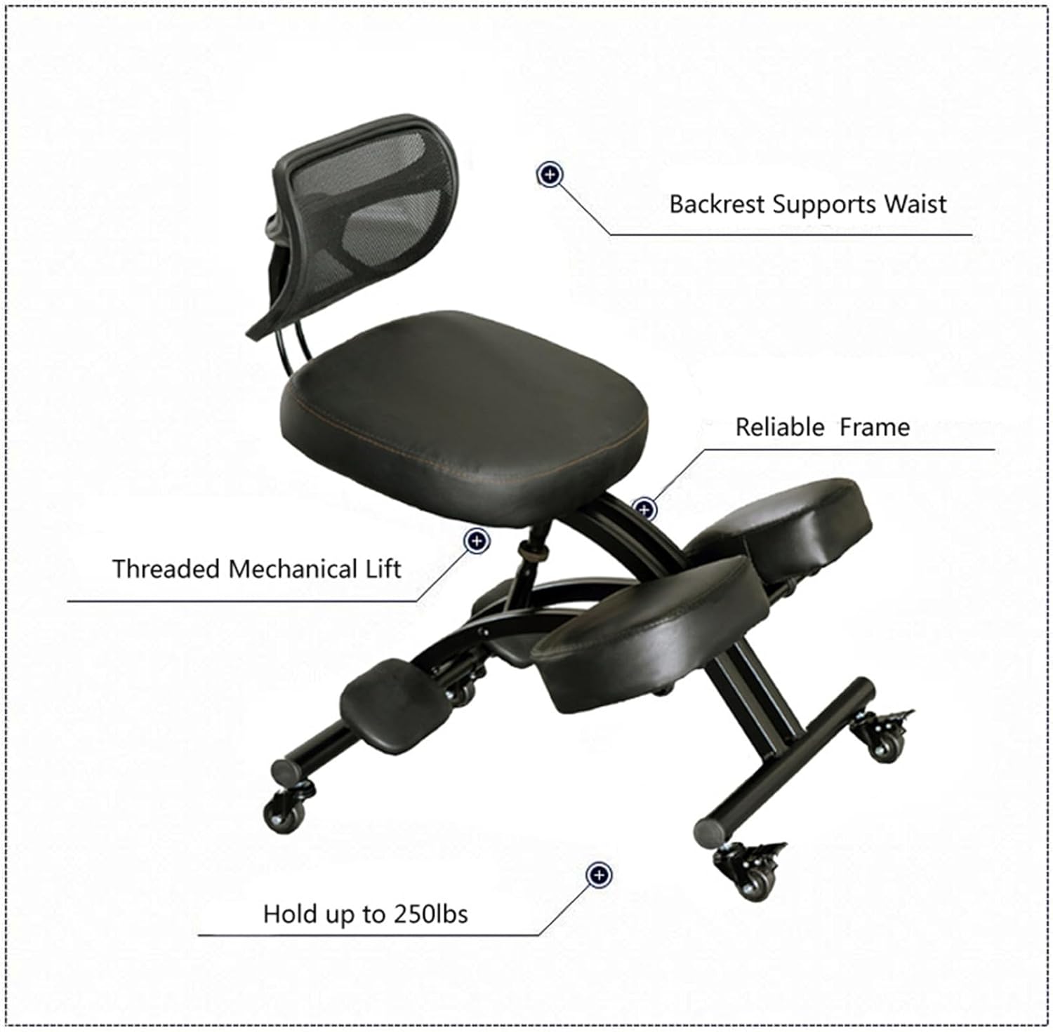 Black Ergonomic Kneeling Chair with Backrest M42756
