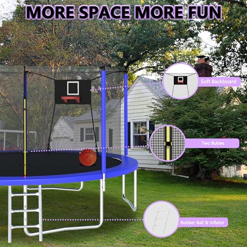 12FT 14FT 15FT 16FT Trampoline with Basketball Hoop, Ladder and Safety Enclosure Net F50251