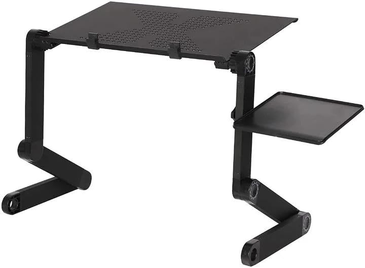 Foldable Aluminum Adjustable Laptop Desk with Mouse Pad (Black) D485766