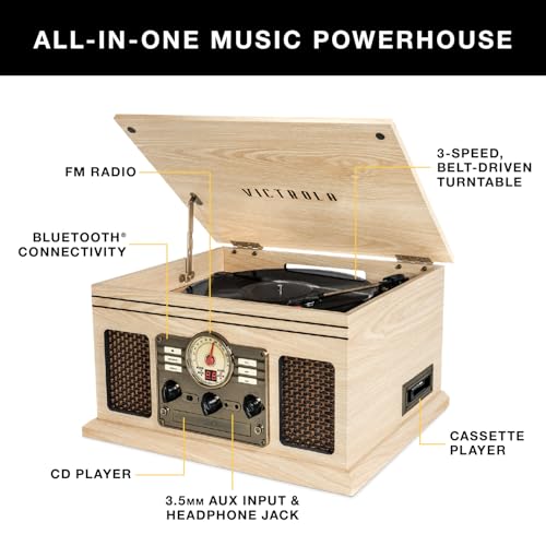 Natural 3-Speed Turntable with CD & Cassette Player, AM/FM Radio W370