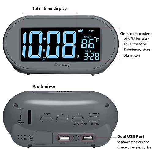 Auto Set Digital Desk Clock with Dimmable Brightness Dimmer, USB Port, Date, Temperature, Snooze P572143