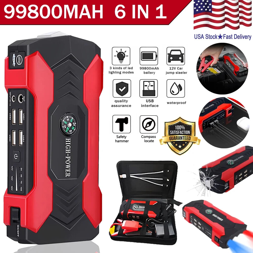 99800mAh Battery Jump Starter with 4 USB Ports and LED Flashlight J475588