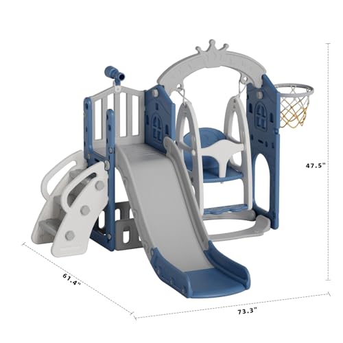 Gray 6 in 1 Toddler Slide and Swing Set E5052