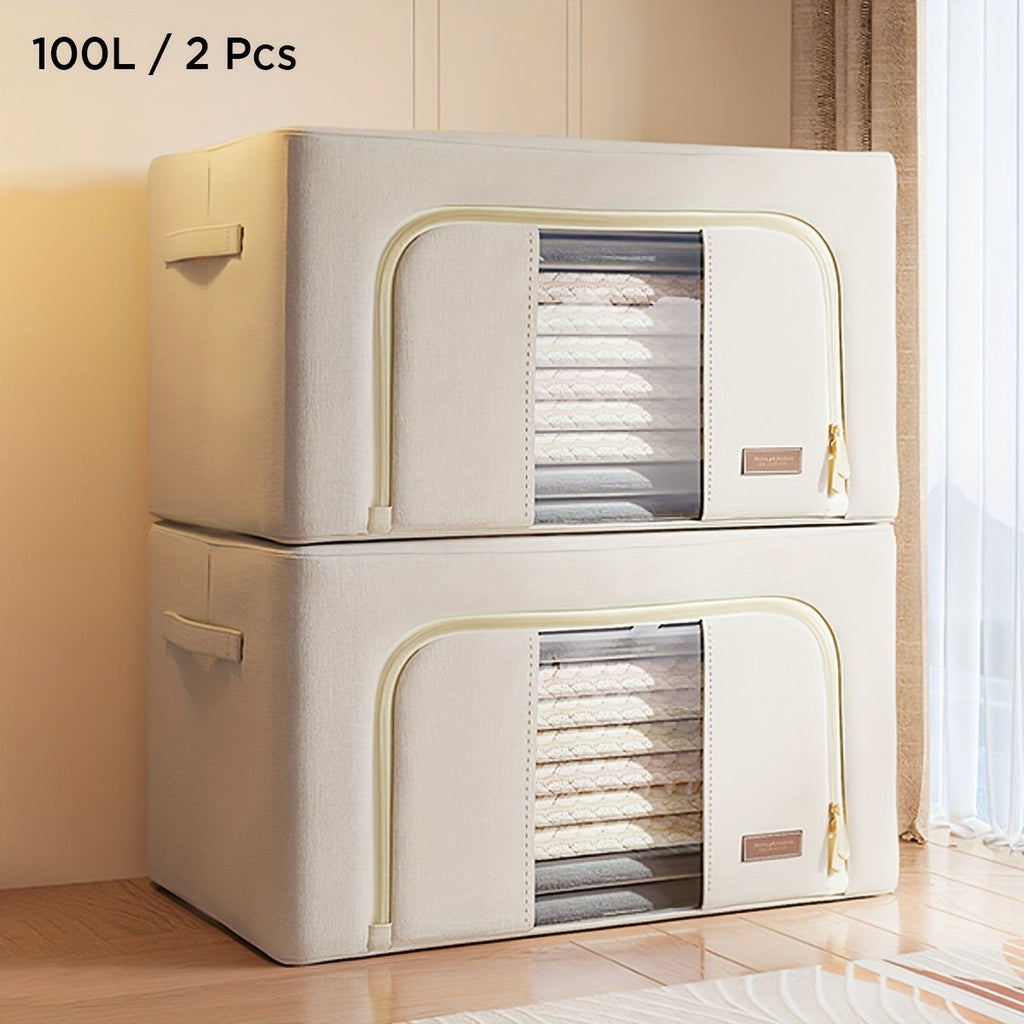 2-Pack Steel Frame Storage Bins with Clear Window, Foldable Fabric Organizers with Handles C610