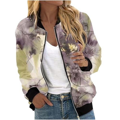 Floral Print Lightweight Zip up Bomber Jacket U321