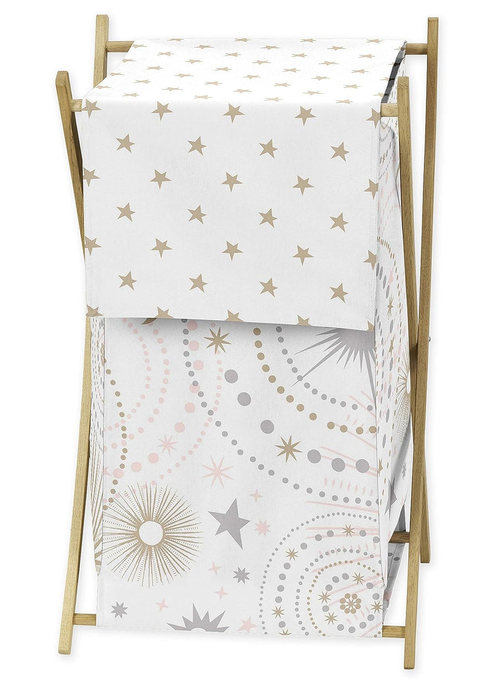 Blush Pink Gold Grey and White Star and Moon Baby Kid Clothes Laundry Hamper Q635593