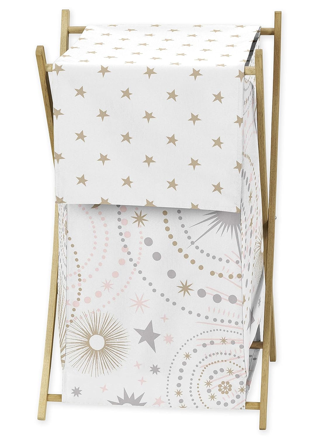 Blush Pink Gold Grey and White Star and Moon Baby Kid Clothes Laundry Hamper Q635593
