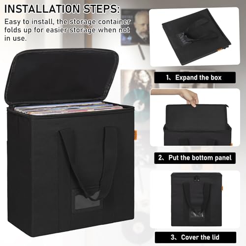 Vinyl Record Storage Box with Lids and Handle for 12 inch LP I373