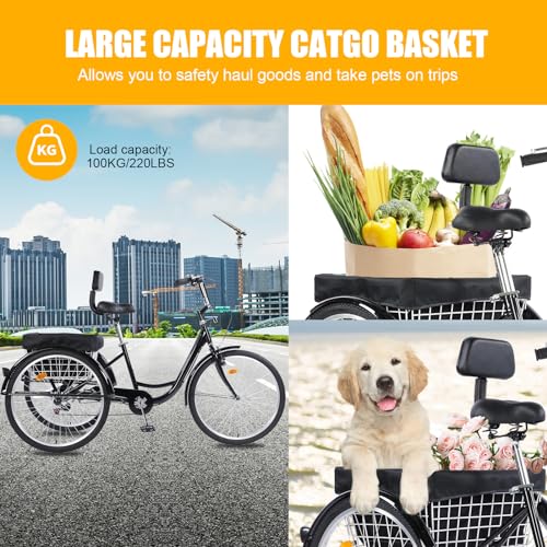 26 inch 7 Speed 3 Wheel Adult Tricycle with Basket T142610