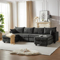 Black Corduroy Modular Sectional Sofa with Storage Y732