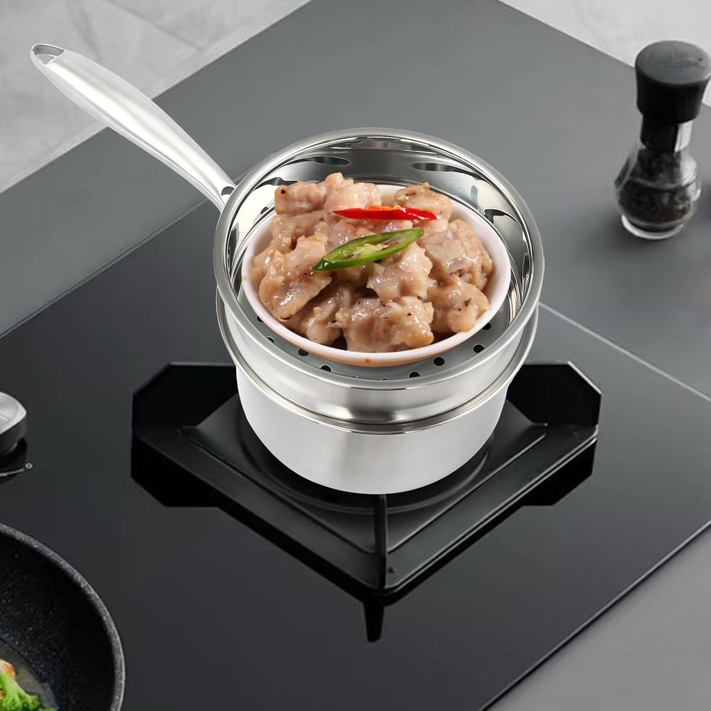 2-Layer Stainless Steel Steamer Pot with Transparent Lid E943438