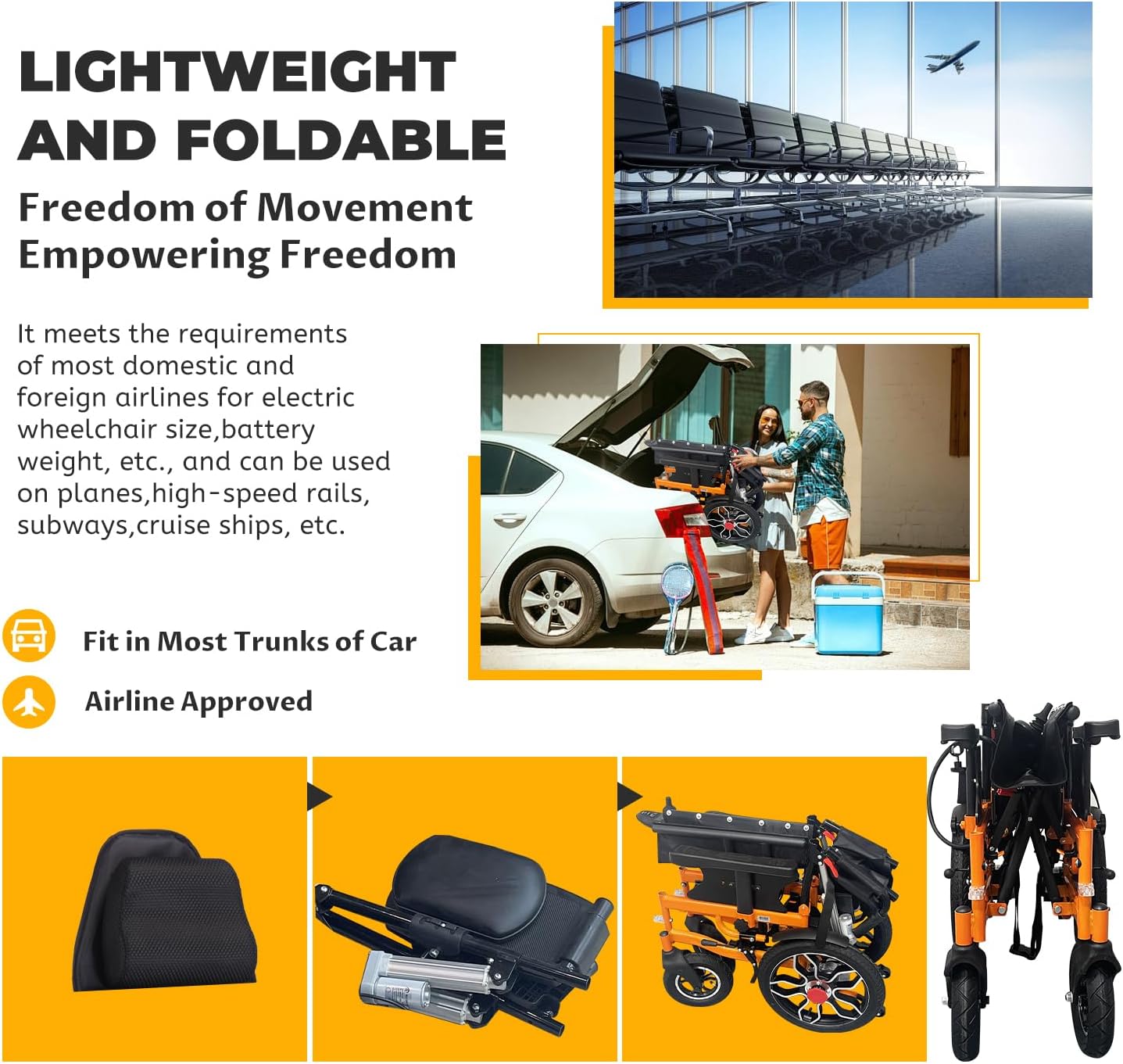 Lightweight Foldable 20" Seat Width All Terrain Motorized Wheelchair T7371