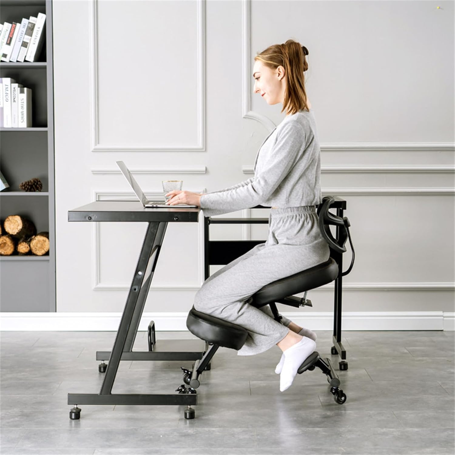 Black Ergonomic Kneeling Chair with Backrest M42756