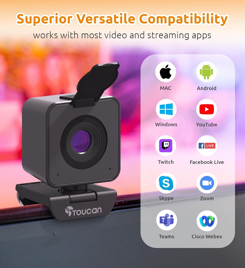 Webcam with Microphone, 115° View, USB V4774