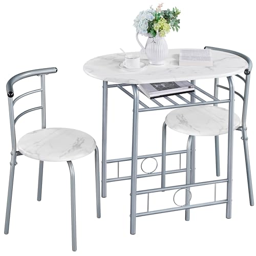 White 3-Piece Dining Table Set with Metal Frame M224