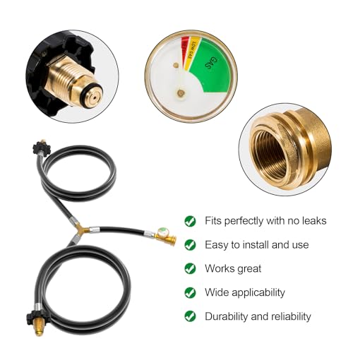 Propane Tank Splitter 2 Way with Shut Off Valve and Gauge J129
