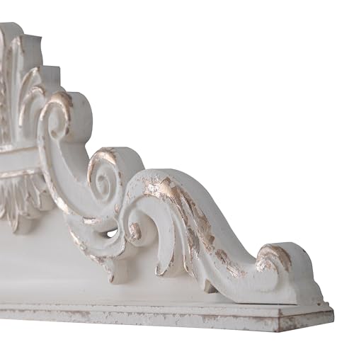 White Wood Floral Carved Wall Sculptures N412726