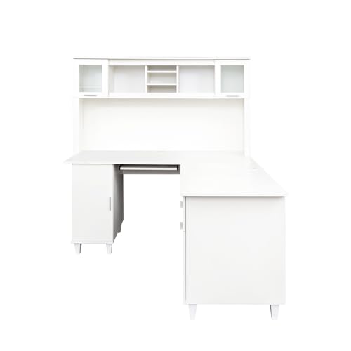 White Corner Desk with Drawers and Shelves L8599