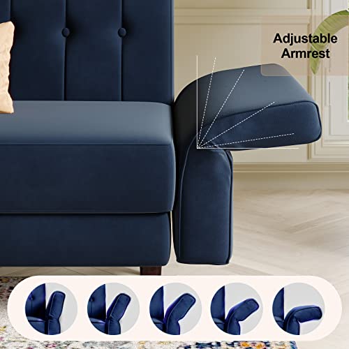 Navy Blue Velvet Memory Foam Futon Sofa M6530