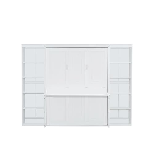 White Full Size Solid Murphy Bed with Desk and Shelves R582381