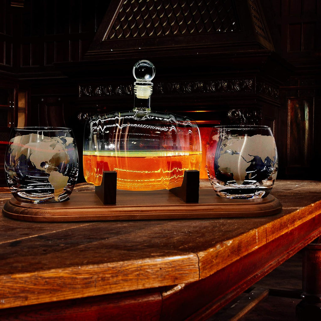 Brown Glass Whiskey Carafe with Stopper and Base R2205