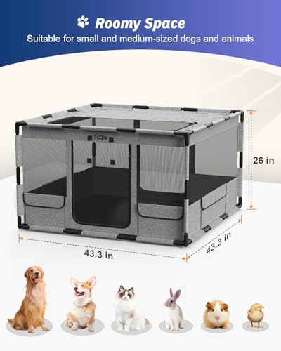 Gray 43x43x26 Inches Portable Dog Playpen with Top Cover T65543