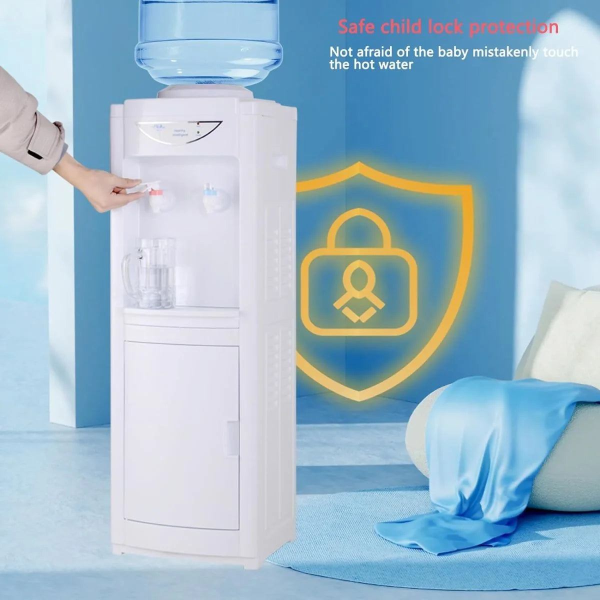 White Top Loading Hot and Cold Water Cooler Dispenser with Storage Cabinet & Child Safety Lock M36168