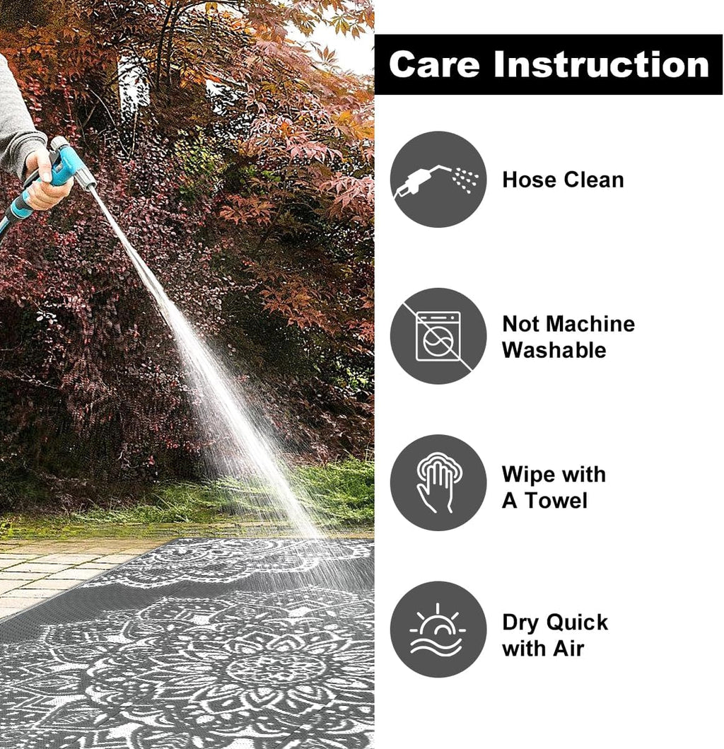 Waterproof Outdoor Rug 5x8 ft, Reversible Plastic Straw Rug (Grey) Z104